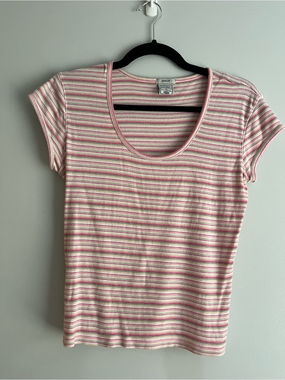 Old Navy Pink and Cream Striped Scoop Neck Short Sleeve Tee
